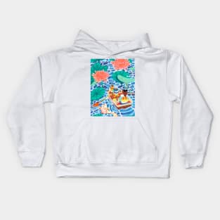 Boating through the water lilies Kids Hoodie